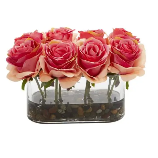 5.5" Blooming Roses in Glass Vase Dark Pink {1}