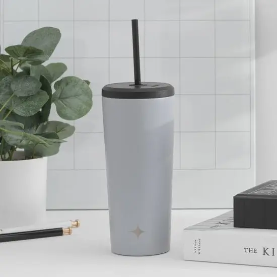 JoyJolt&reg; 20oz. Vacuum Insulated Tumbler with Flip Lid & Straw Gray {4}