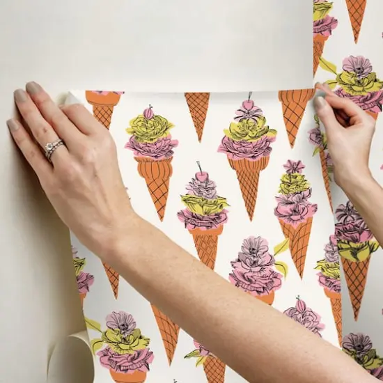 By Dylan M Orange Floral Ice Cream Peel & Stick Wallpaper {6}
