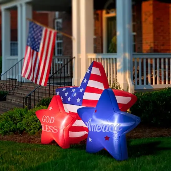 Glitzhome&reg; 6ft. Lighted Patriotic American Inflatable Stars D&eacute;cor {3}