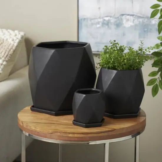 Black Faceted Ceramic Planter Set {3}
