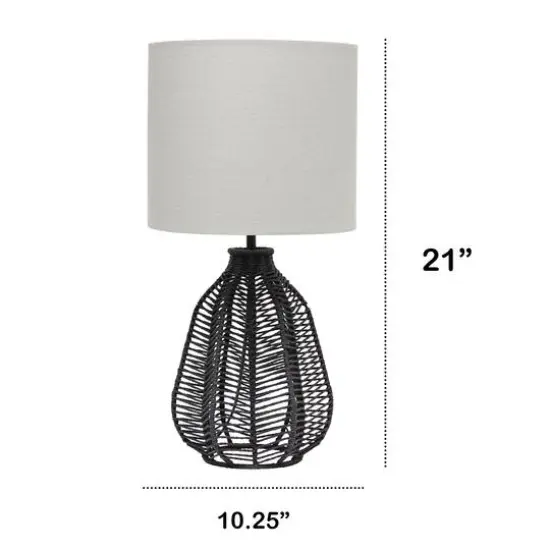 Lalia Home 21" Rattan Paper Rope Table Lamp with Shade Black with light gray shade {4}