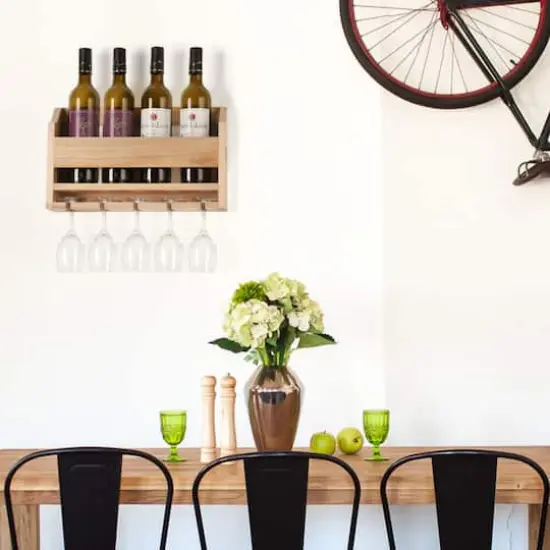 NEX&trade; Wall-Mounted Wine Rack with 5 Long Stem Glass Holder Light Brown {7}