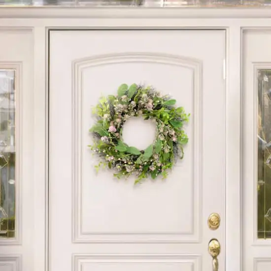 24" Light Pink Spring Echinops Floral Wreath {3}