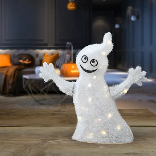 18" White LED Smiling Ghost Halloween Decor {3}
