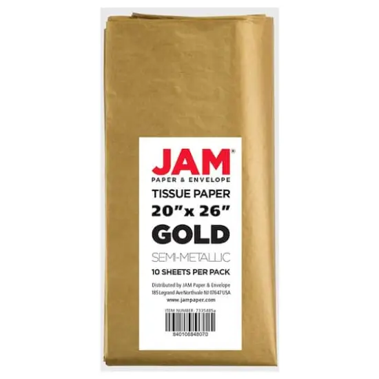 JAM Paper 20" x 26" Tissue Paper, 2 Packs of 10 Sheets Gold Semi Metallic {4}
