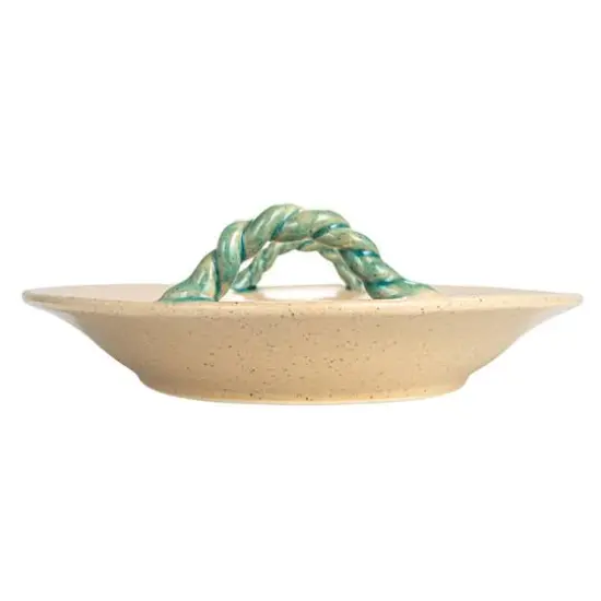 Hello Honey&reg; 19" Cream & Blue Oval Terra Cotta Platter with Braided Handles {6}