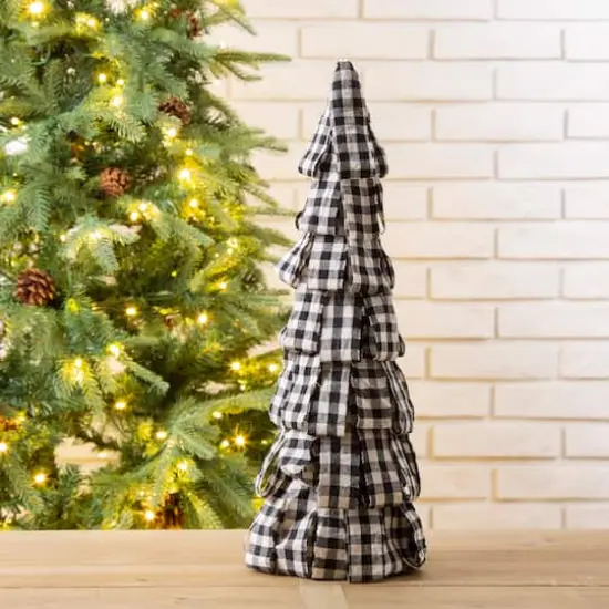 Glitzhome&reg; 17" Black & White Plaid Fabric Tabletop Tree {3}