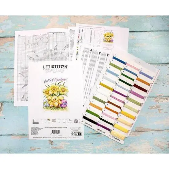 LetiStitch Three Chicks with Daffodils & Egg Counted Cross Stitch Kit {10}