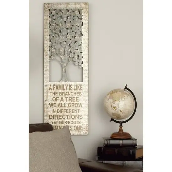 Beige Farmhouse Tree Metal Wall Decor, 36" x 12" {9}