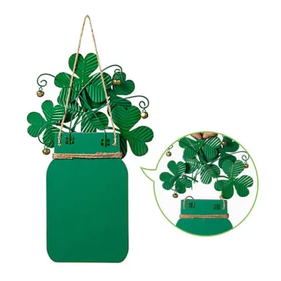 Glitzhome&reg; 16" St. Patrick's Wooden Mason Jar with Shamrock Door Hanger {8}