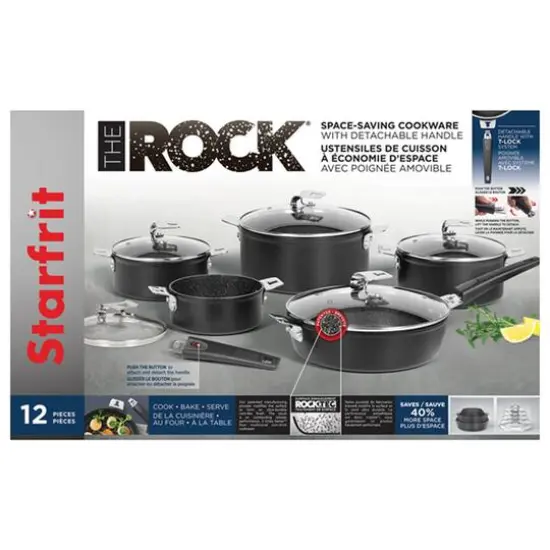 THE ROCK by Starfrit 12-Piece Space-Saving Set With T-Lock Detachable Handles {15}