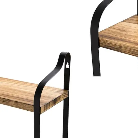 NEX™ 2-Tier Floating Wall-Mounted Rustic Wood Storage Shelf {4}