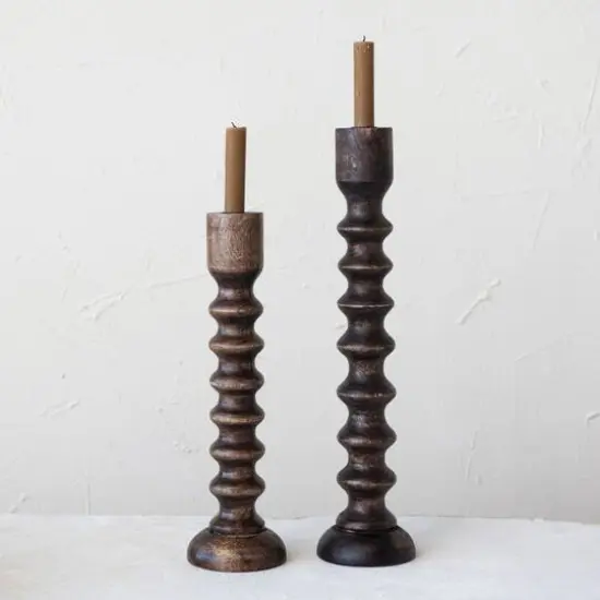 Hello Honey&reg; Hand Carved Wood Taper Candle Holder {7}