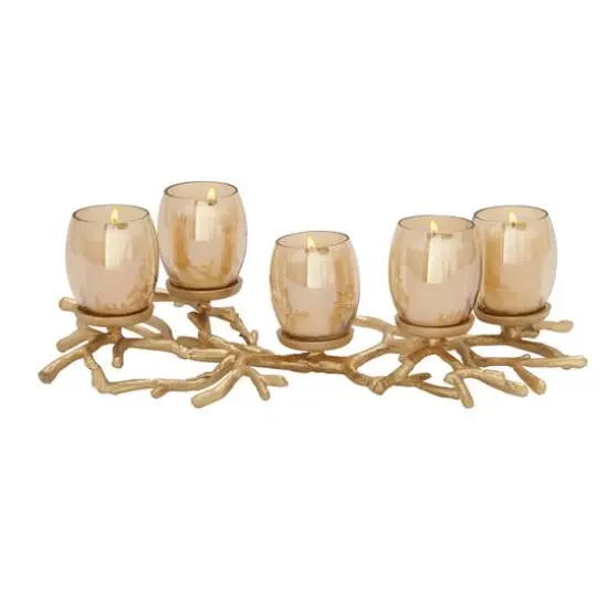 6" Gold Aluminum Coastal Candle Holder {1}
