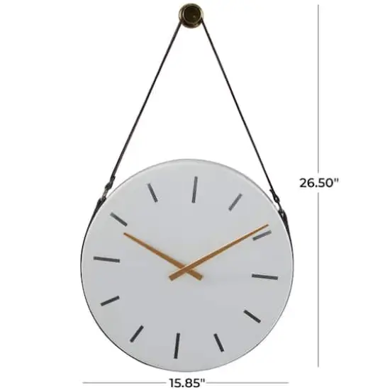 27" White Stainless Steel Wall Clock with Leather Hanging Straps {7}