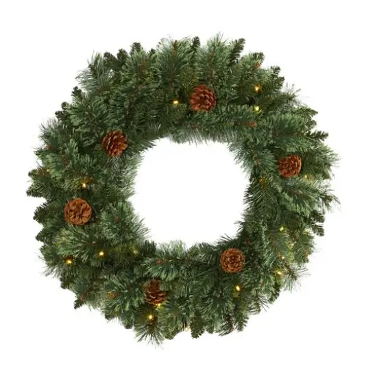 24" LED White Mountain Pine Artificial Christmas Wreath {1}