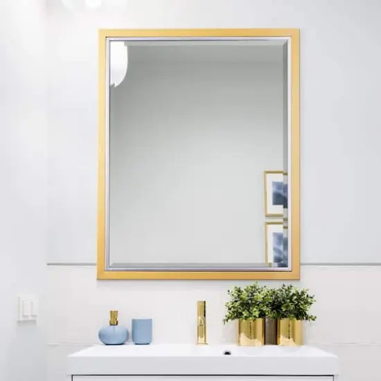 Head West Metal Framed Beveled Edge Rectangular Vanity Wall Mirror Brushed Brass and Chrome {4}