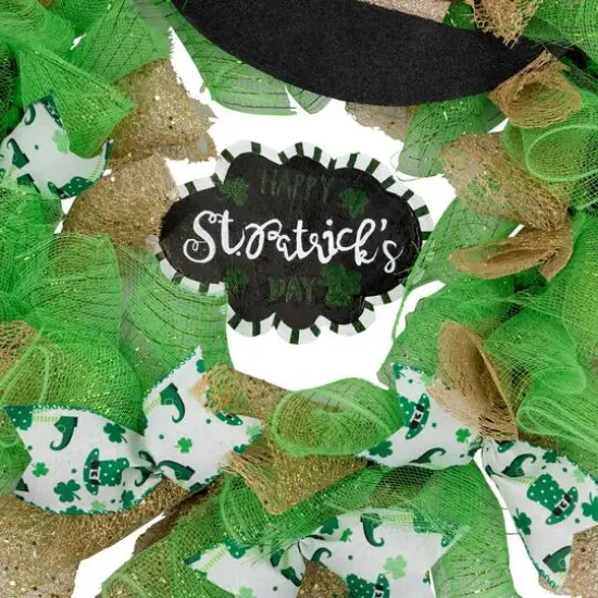 24" Happy St. Patrick's Day Ribbon Wreath with Leprechaun Hat {5}