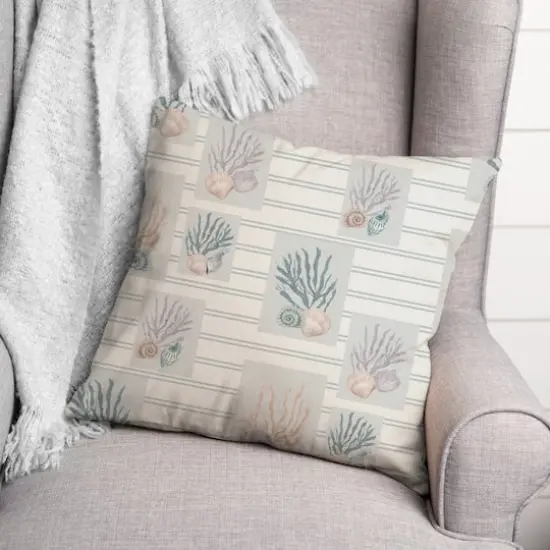 Shell Panels on Stripe Throw Pillow Shell Panels on Blue Stripe {4}