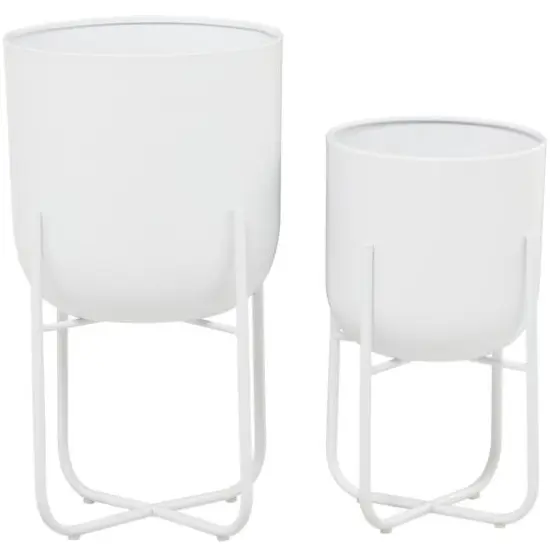 CosmoLiving by Cosmopolitan White Metal Planter with Removable Stand Set, 17" & 13" {1}