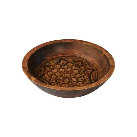 Hello Honey&reg; 11.5" Natural Boho Carved Wood Bowl with Floral Designs {1}