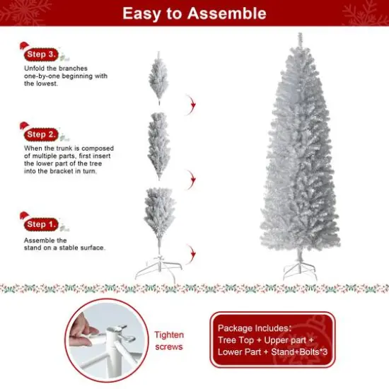 7.5ft. Unlit Silver Pencil Tinsel Artificial Christmas Tree {8}