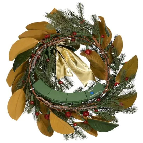 24" LED Berry Pre-Lit Magnolia Mixed Pine Wreath {5}