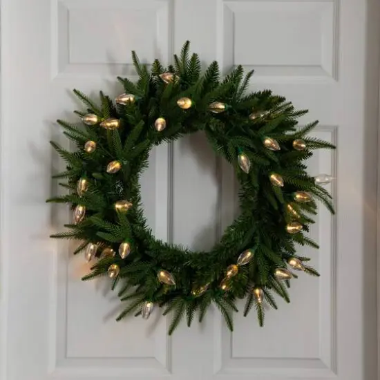 24in. Pre-Lit Artificial Luxembourg Pine Christmas Wreath with 35 Multicolored Traditional Bulb LED Lights {16}