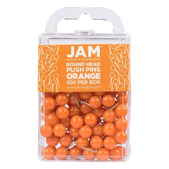 JAM Paper Colorful Round Push Pins, 100ct. Orange {1}
