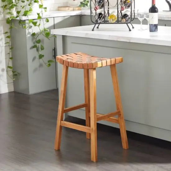 Brown Wood Rustic Bar Stool 30" x 18" x 11" {9}
