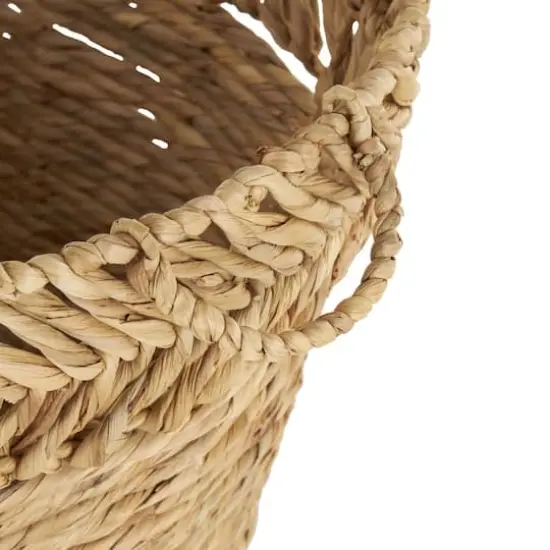 30" Brown Seagrass Handmade Woven Oval Storage Basket with Zig Zag Patterned Rim {5}