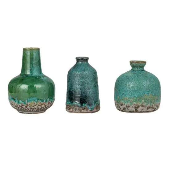 Hello Honey&reg; Green & Blue Textured Stoneware Vase Set {17}
