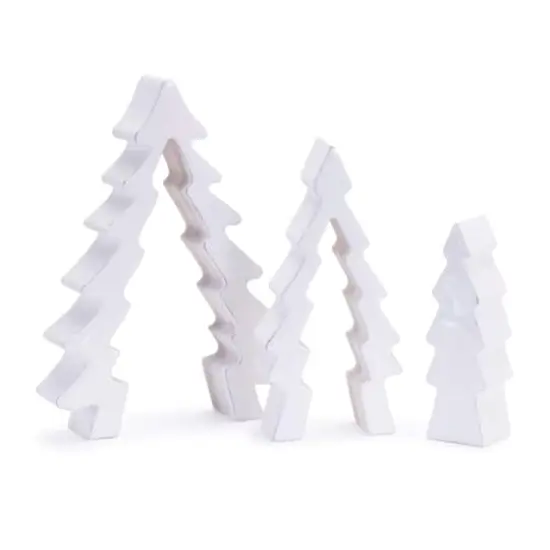 8.5" White Wood Pine Tree Nesting Display Set {3}