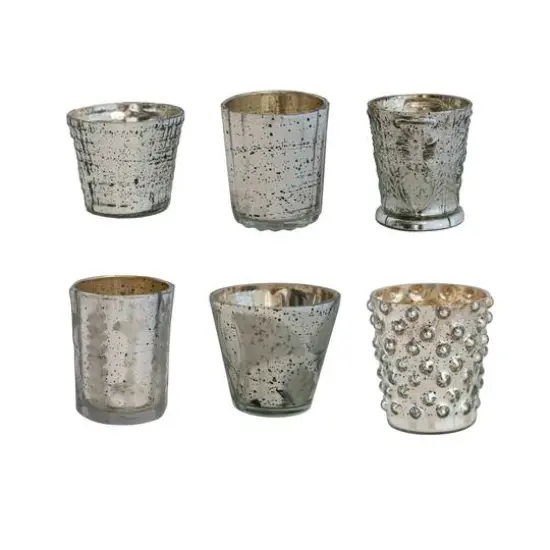 Hello Honey® Antique Silver Mercury Glass Votive Holder Set {1}