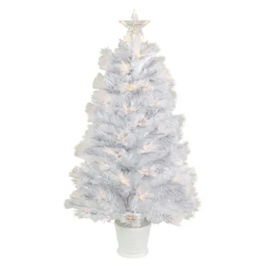 3ft. Pre-Lit Fiber Optic White Artificial Christmas Tree, Warm White Lights {1}