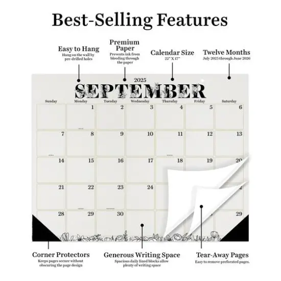 July 2025 - June 2026 Large Floral Desk Pad Monthly Blotter Calendar {4}