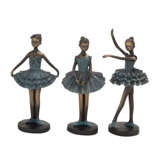 Set of 3 Teal Polystone Traditional Dancer Sculpture, 6" x 12" {1}
