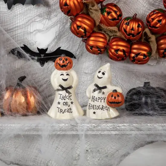 7.75" "Happy Halloween" & "Trick or Treat" Ghost Decorations Set {3}