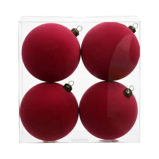 4 Pack 3.8" Flocked Shatterproof Ball Ornaments by Ashland&reg; Fuchsia {1}