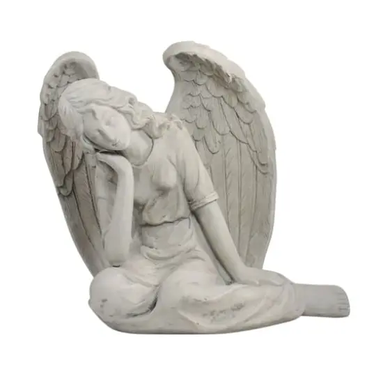 17" Gray Graceful Sitting Angel Outdoor Garden Statue {1}