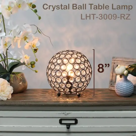 Lalia Home 8" Medium Metal Crystal Round Orb Table Lamp Restoration Bronze {5}
