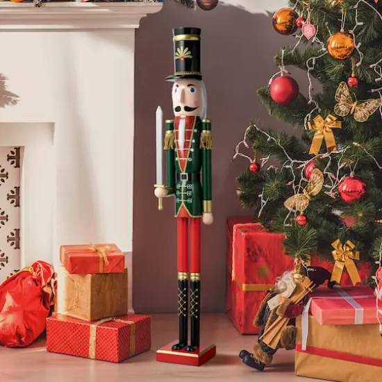 Glitzhome&reg; 3.5ft. Wooden Christmas Soldier Nutcracker {3}
