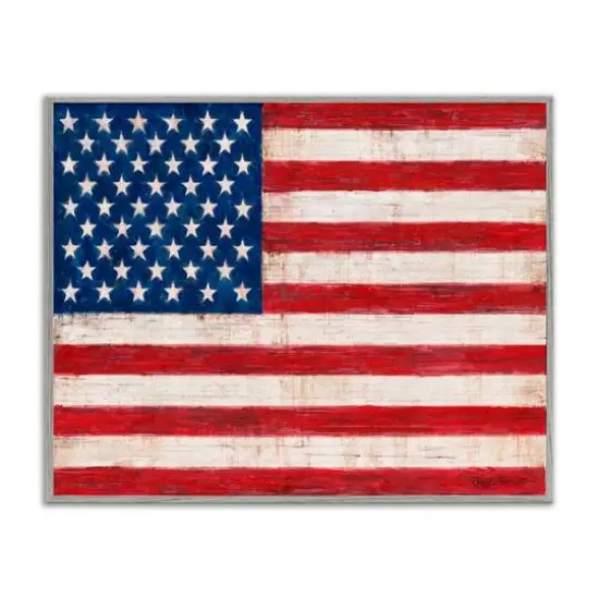 Stupell Industries Rustic American Flag Red White Blue Distressed Pattern Framed Giclee Art Gray {1}