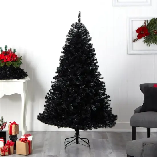 6ft. Pre-Lit Black Artificial Christmas Tree, Clear LED Lights {9}