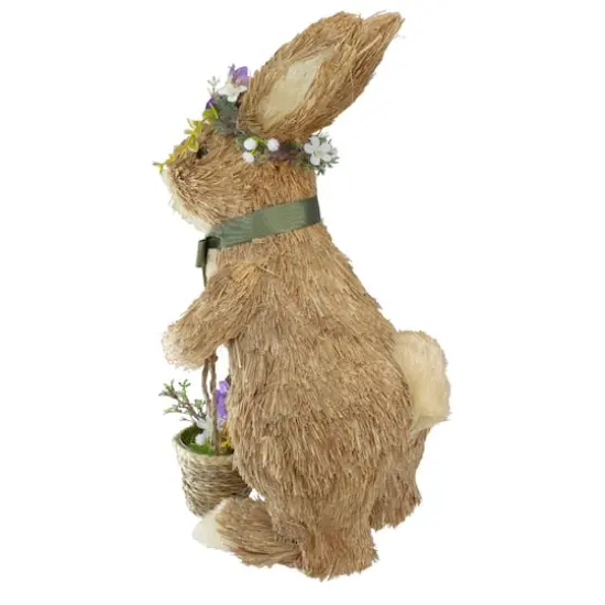 15" Brown Sisal Bunny Rabbit with Basket Easter Figure {6}