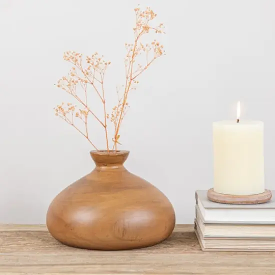 Hello Honey&reg; 5" Walnut Finish Decorative Paulownia Wood Vase {4}