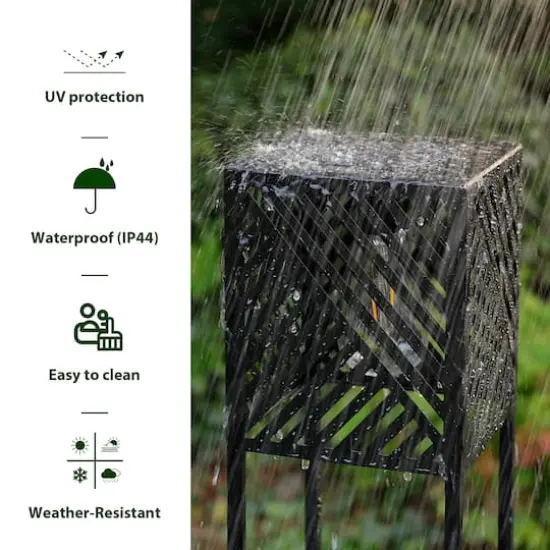 Glitzhome&reg; Black Metal Stripes Geometric Solar Powered Edison Bulb Outdoor Lantern Set {9}