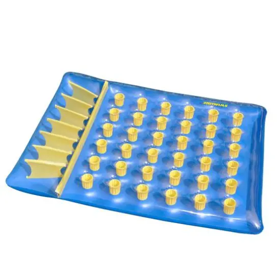 78" Inflatable Blue & Yellow Water Sports 36 Pocket Double Pool Mattress {1}