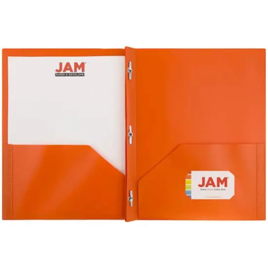 JAM Paper 9.5" x 11" Plastic 2 Pocket School POP Folders with Clasps, 6ct. Orange {5}